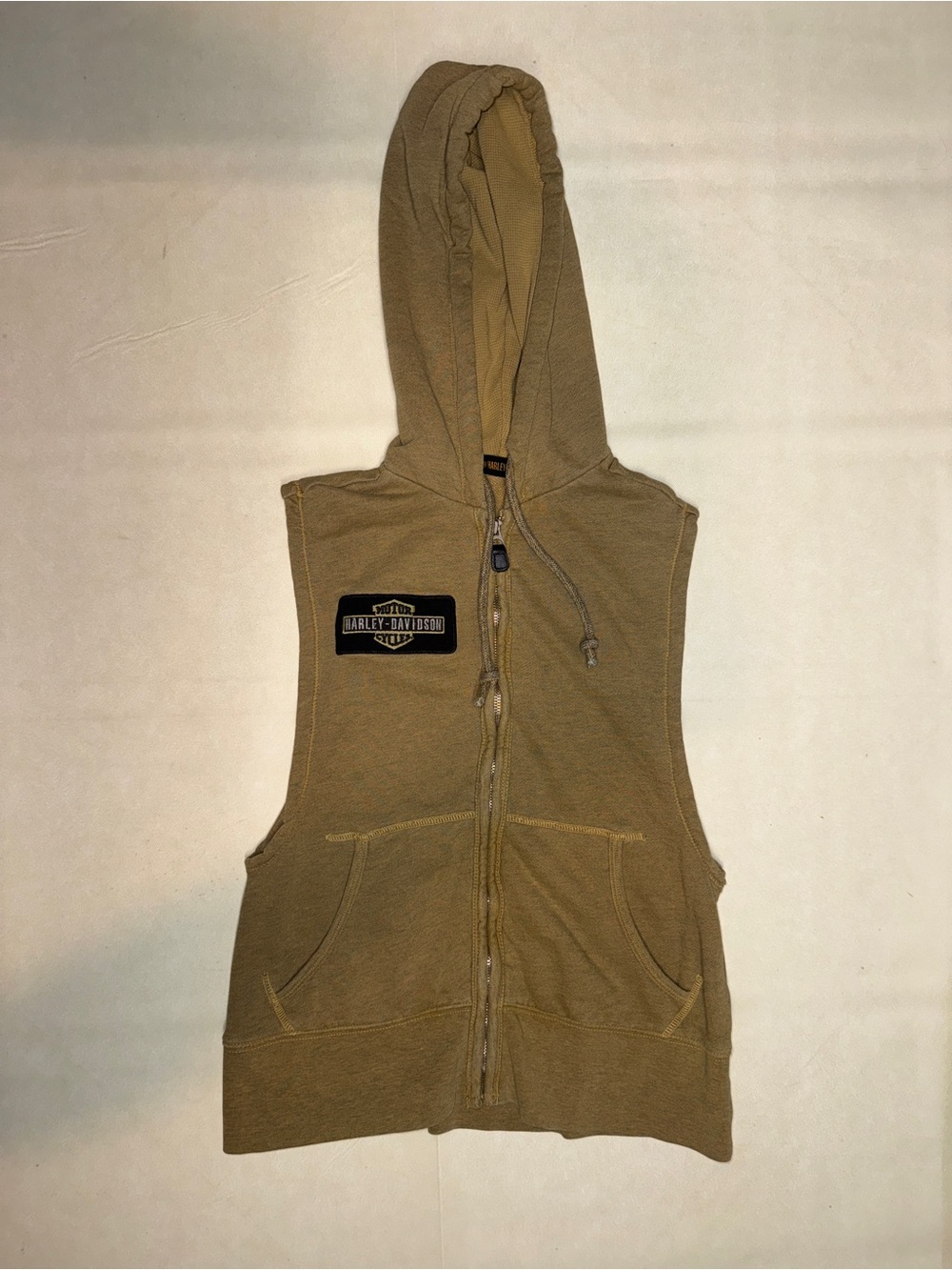 Harley-Davidson Tan Hooded Sleeveless Zip-Up Vest